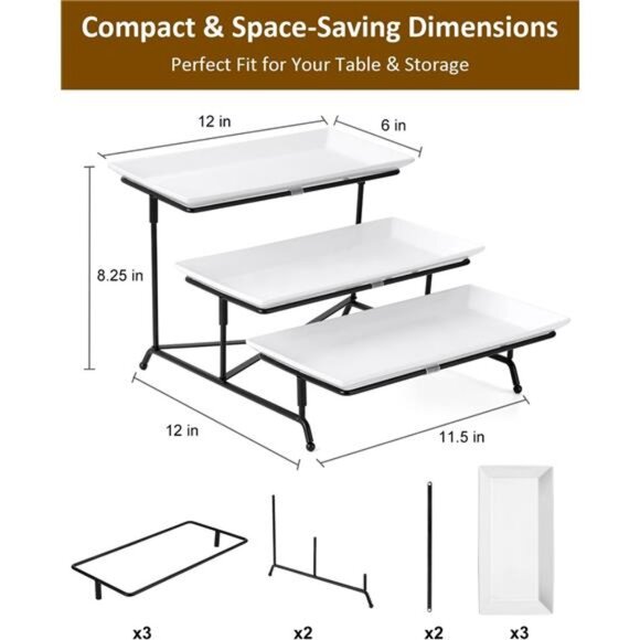 3 Tier Serving Trays for Party, Porcelain Serving Platters and Trays, 12 Inch - Picture 2 of 7